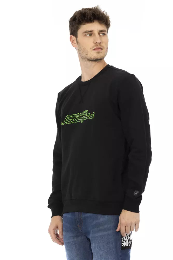 Automobili Lamborghini Glattes schwarzes Baumwoll-Sweatshirt mit Rundhalsausschnitt