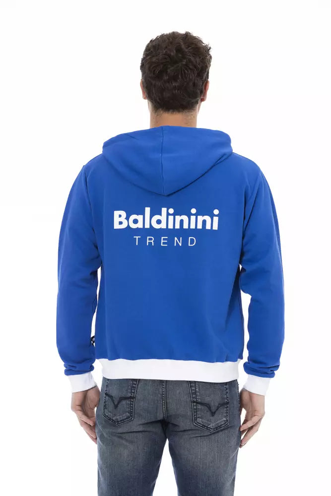 Baldinini Trend Eleganter blauer Woll-Kapuzenpullover mit Reißverschluss und Logo auf der Rückseite