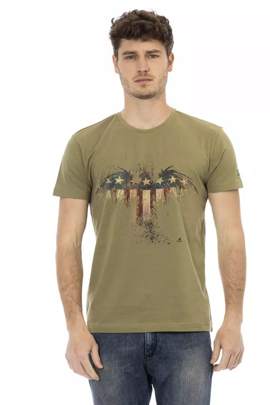 Trussardi Action Classic Green Round Neck Tee na may Front Print