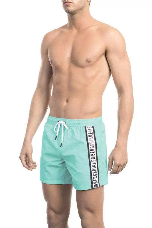 Bikkembergs Elegant Light Blue Swim Shorts na May Detalye ng Tape