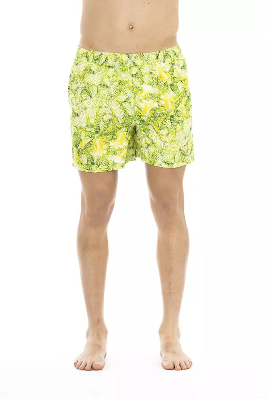 Just Cavalli Vibrant Green Beach Shorts na may Napakagandang Print