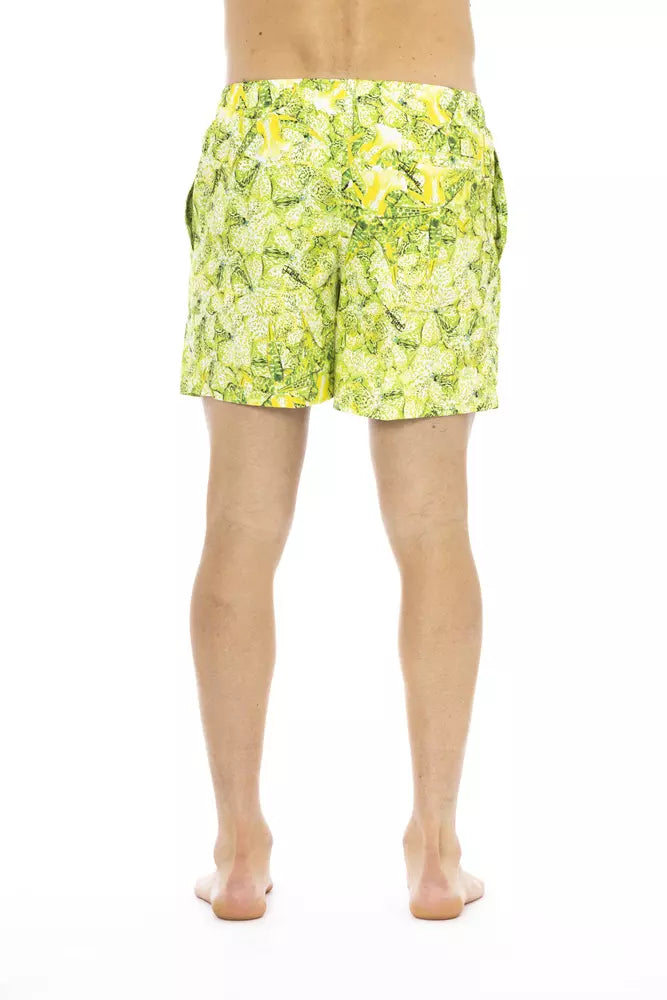 Just Cavalli Vibrant Green Beach Shorts mit exquisitem Aufdruck