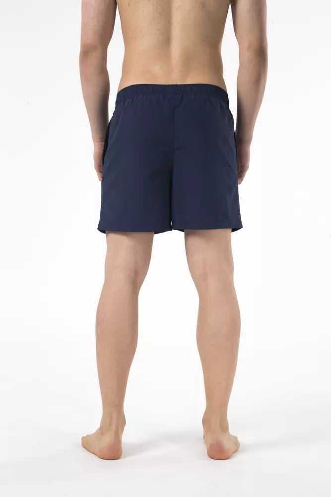 Just Cavalli Blau bedruckte Strandshorts mit Kordelzug