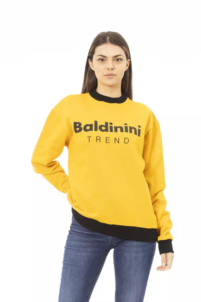 Baldinini Trend Chic Yellow Cotton Fleece Hoodie na may Logo