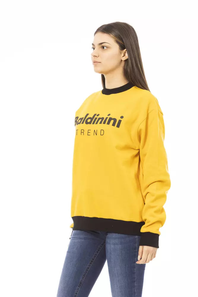 Baldinini Trend Chic Yellow Cotton Fleece Hoodie na may Logo