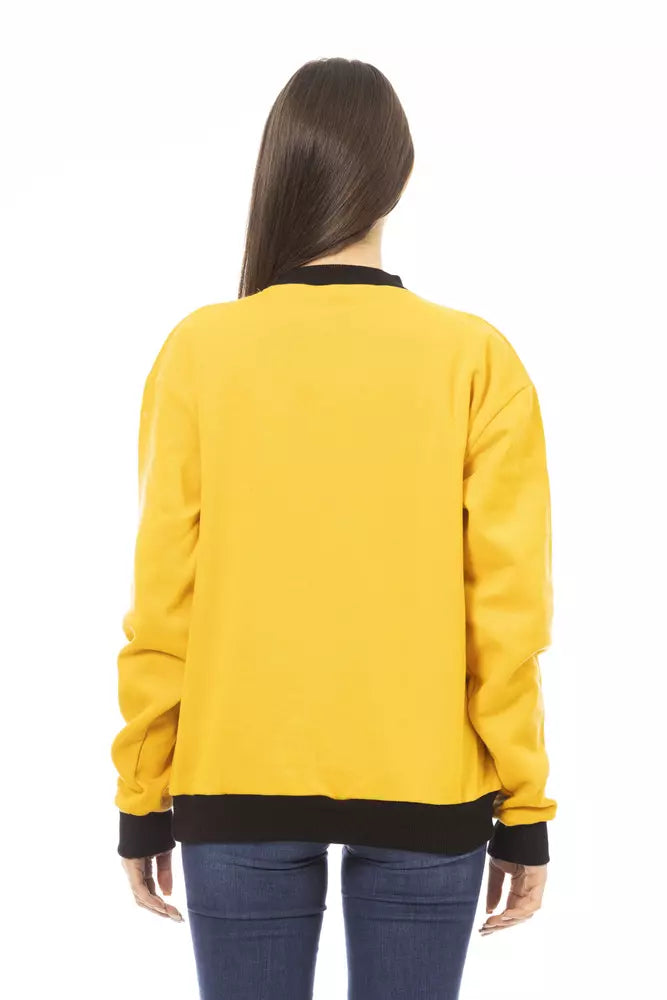 Baldinini Trend Chic Yellow Cotton Fleece Hoodie na may Logo