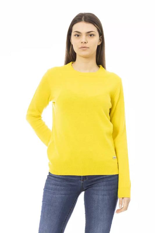 Baldinini Trend Eleganter gelber Woll-Kaschmir-Pullover mit Rundhalsausschnitt