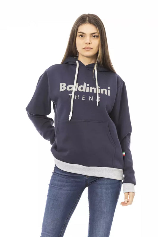 Baldinini Trend Chic Blauer Kapuzenpullover aus Baumwollfleece mit Logo vorne