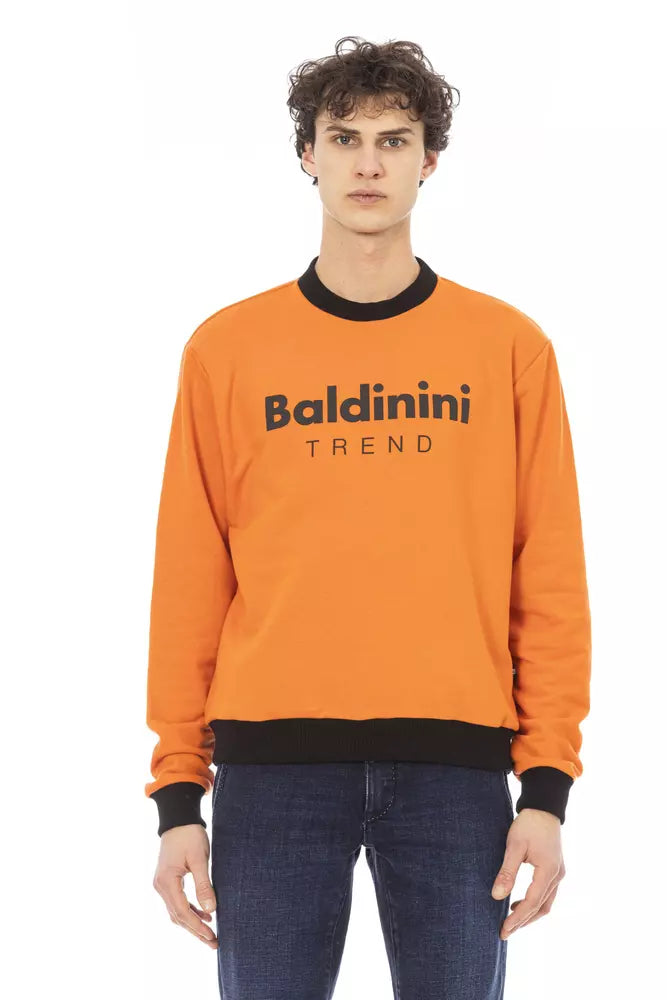 Baldinini Trend Orange Cotton Fleece Hoodie na may Logo sa Harap