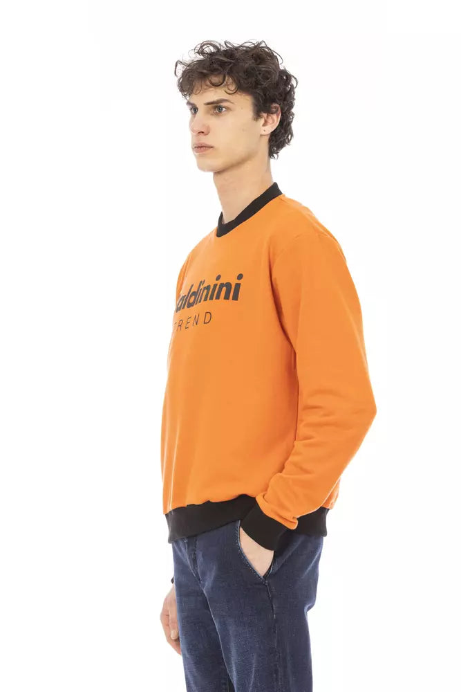 Baldinini Trend Orange Cotton Fleece Hoodie na may Logo sa Harap