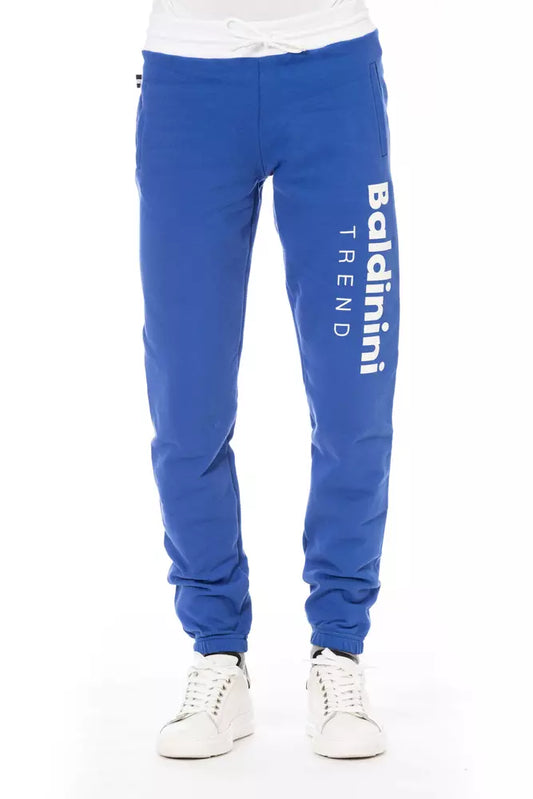 Baldinini Trend Chic Blue Cotton Fleece Sport Pants na may Detalye ng Logo