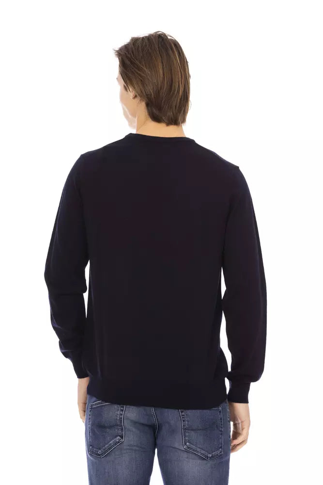 Baldinini Trend Chic Blauer Pullover mit Rundhalsausschnitt und Monogramm