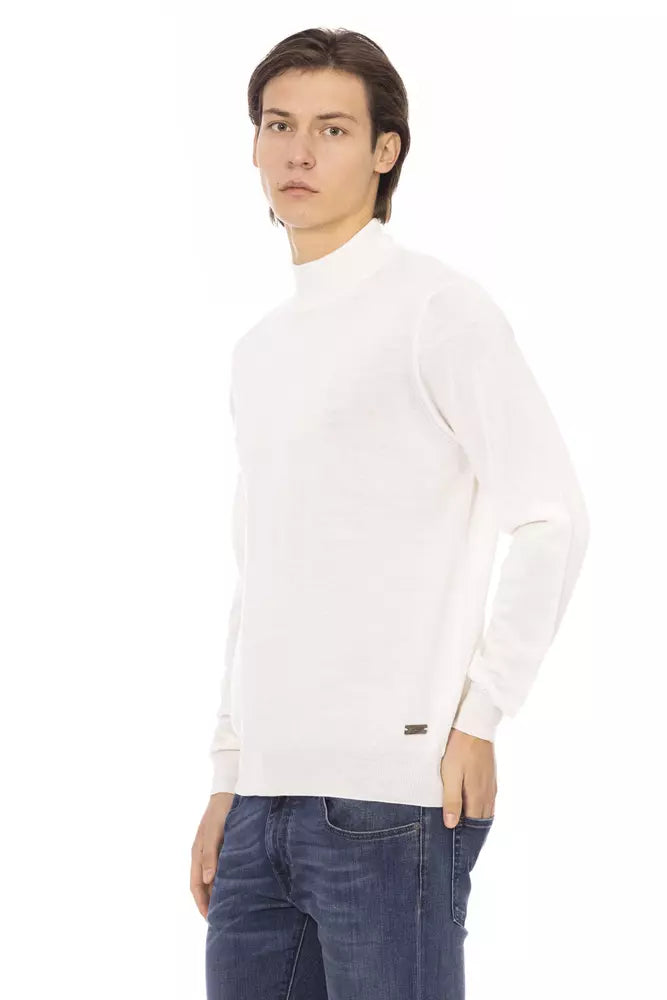 Baldinini Trend Elegant White Turtleneck Sweater na may Metal Monogram