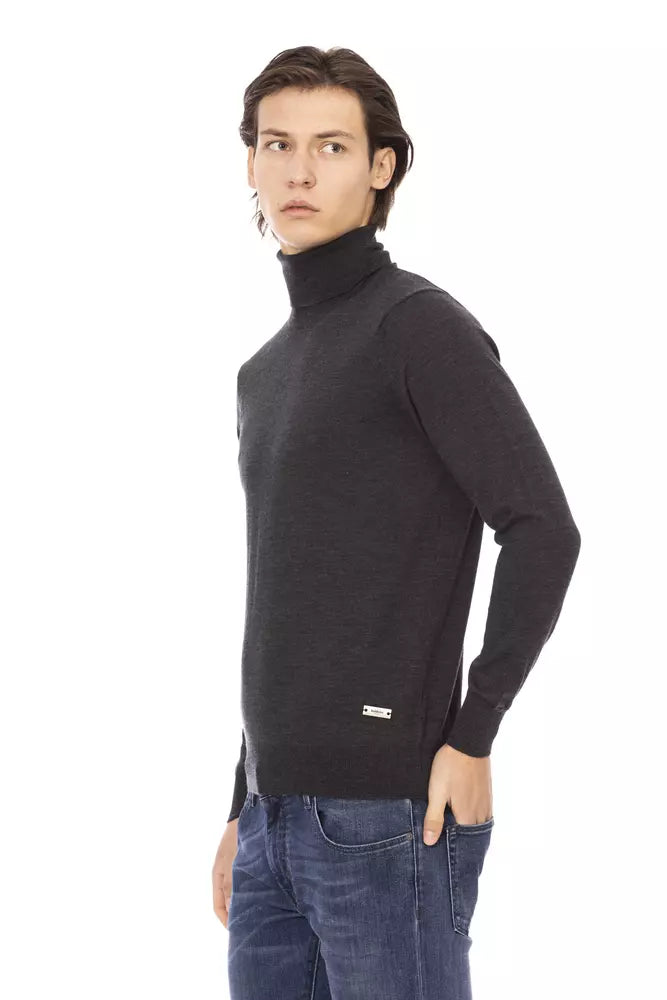 Baldinini Trend Eleganter grauer Pullover mit Rundhalsausschnitt und Monogramm