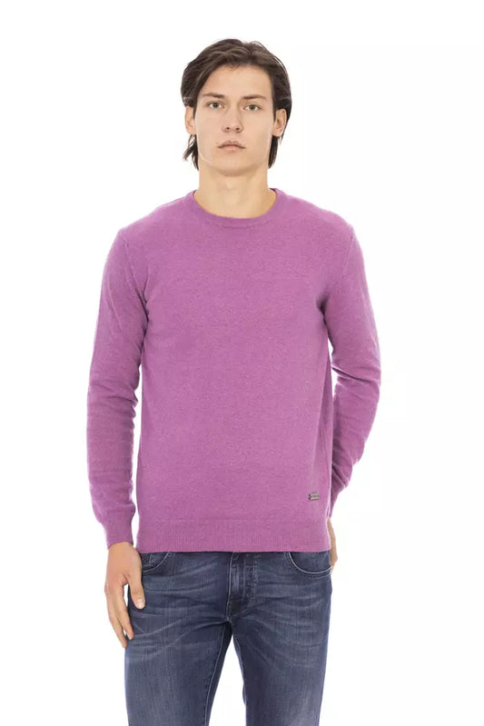 Baldinini Trend Elegant Purple Crewneck Sweater na may Metal Monogram