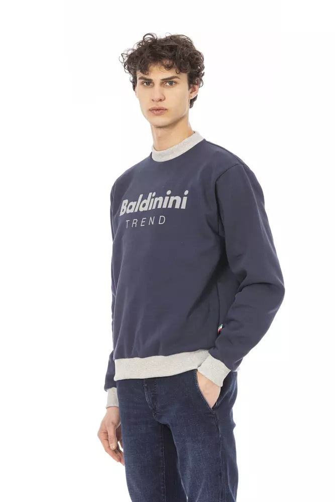 Baldinini Trend Blaues Baumwoll-Logo-Sweatshirt – lange Ärmel