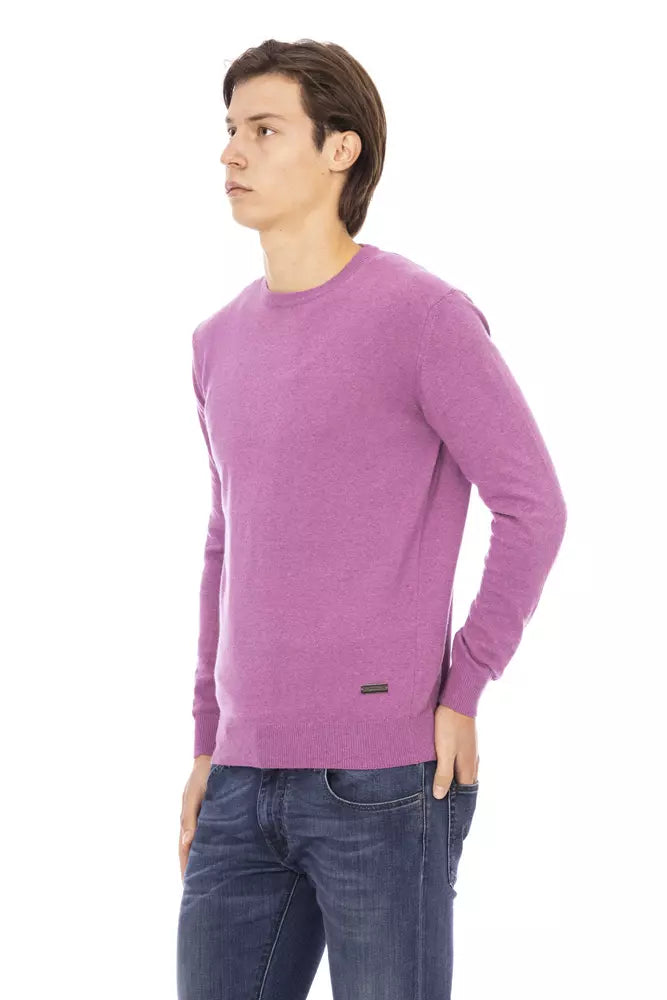 Baldinini Trend Elegant Purple Crewneck Sweater na may Metal Monogram