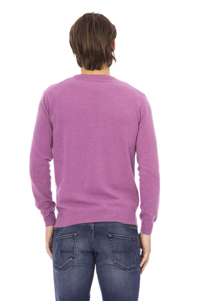 Baldinini Trend Elegant Purple Crewneck Sweater na may Metal Monogram