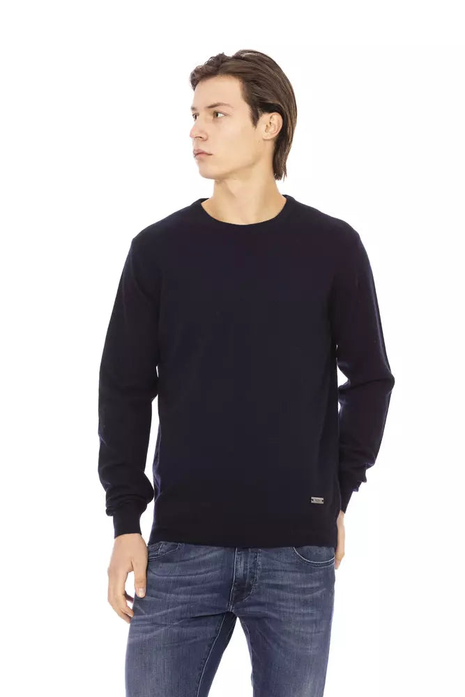 Baldinini Trend Elegant Crewneck Monogram Sweater sa Asul