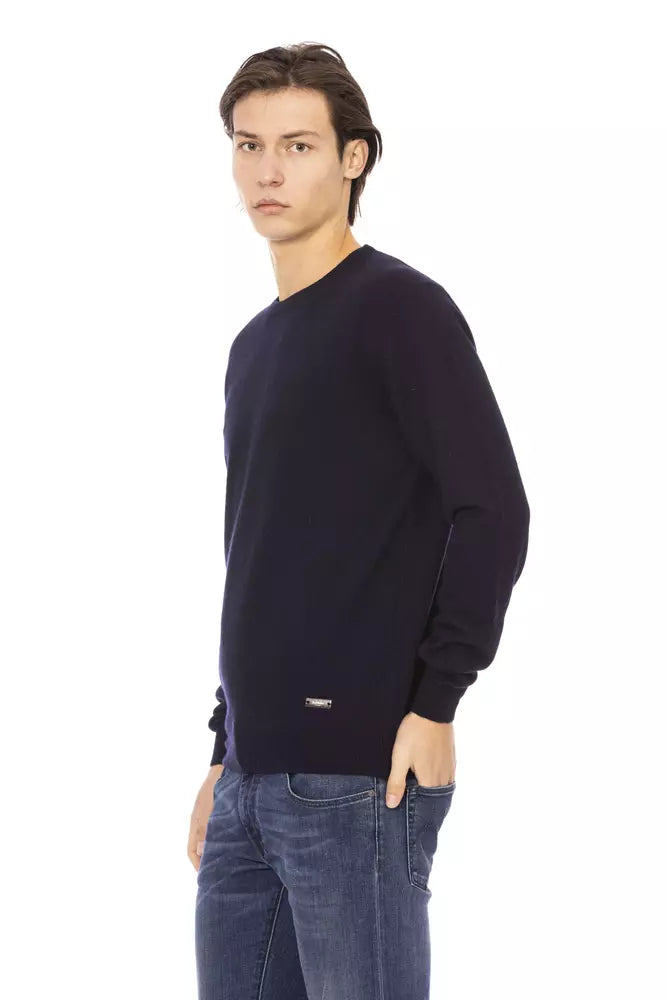 Baldinini Trend Eleganter Rundhals-Monogramm-Pullover in Blau