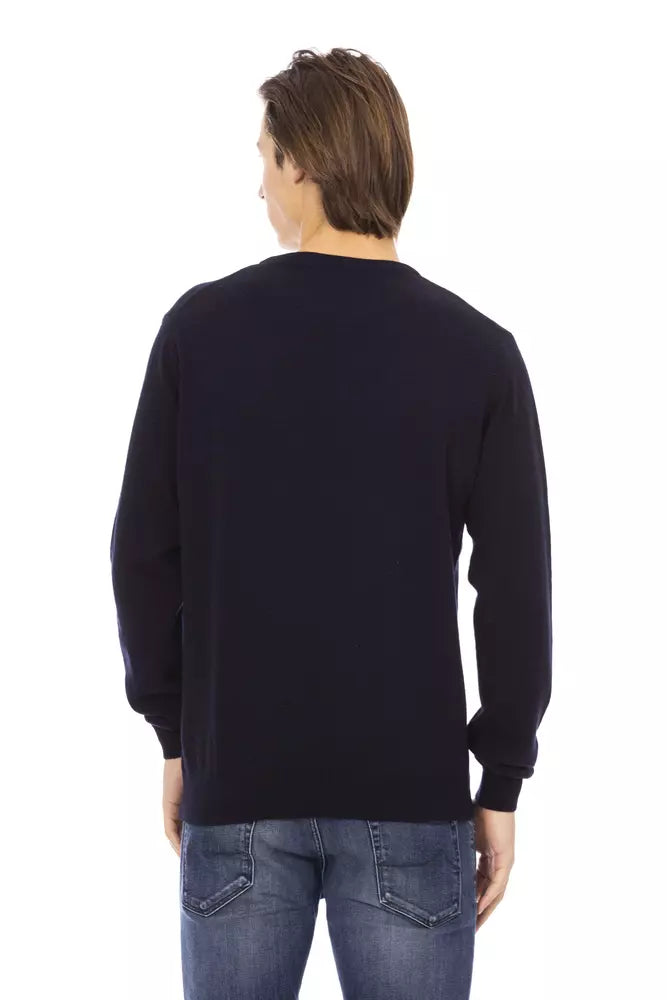 Baldinini Trend Eleganter Rundhals-Monogramm-Pullover in Blau