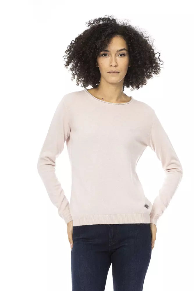 Baldinini Trend Chic Rosa Pullover mit Rundhalsausschnitt und Monogramm-Detail