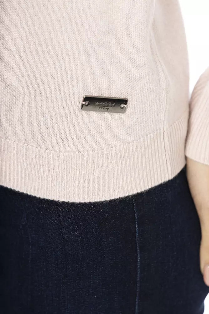 Baldinini Trend Chic Rosa Pullover mit Rundhalsausschnitt und Monogramm-Detail