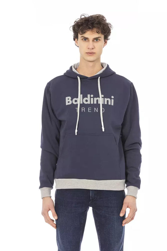 Baldinini Trend Chic Blauer Kapuzenpullover aus Baumwollfleece mit Logo vorne