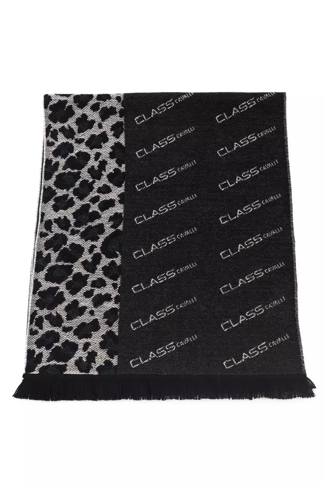 Cavalli Class Eleganter Schal mit Animalier-Logo aus Wollmischung