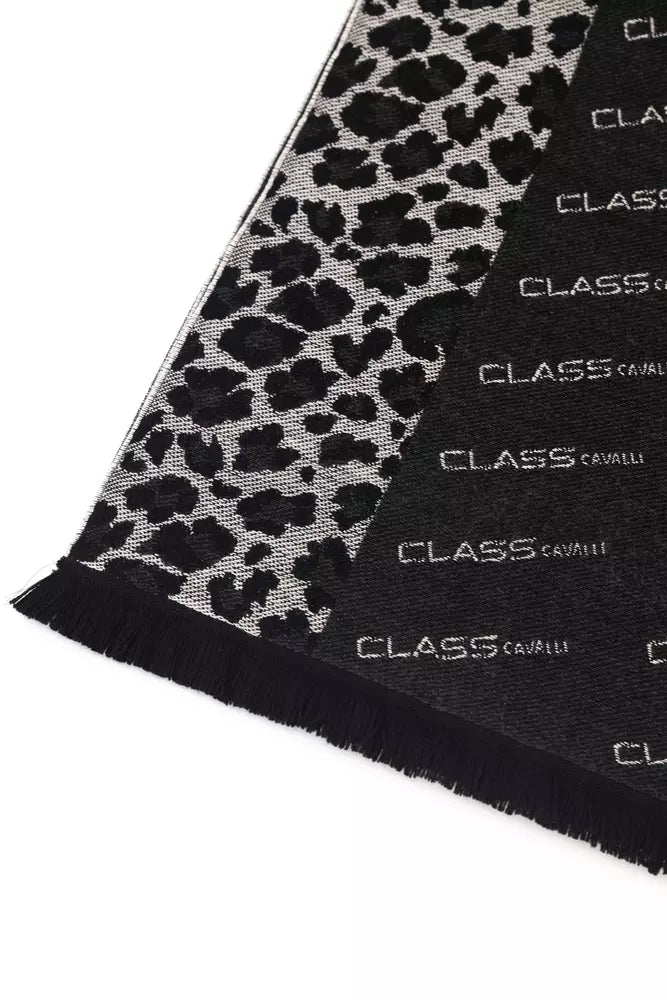 Cavalli Class Eleganter Schal mit Animalier-Logo aus Wollmischung