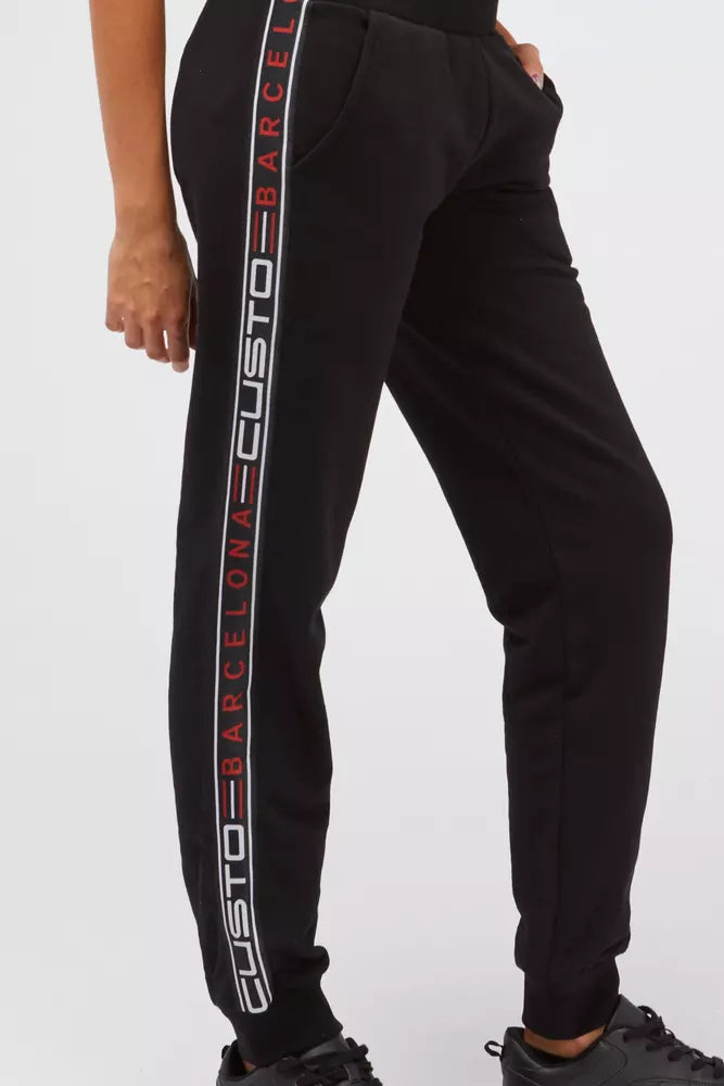 Custo Barcelona Chic Black Cuffed Sweatpants na may Logo Stripe