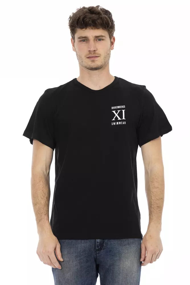 Bikkembergs klassisches schwarzes Baumwoll-T-Shirt mit Frontdruck