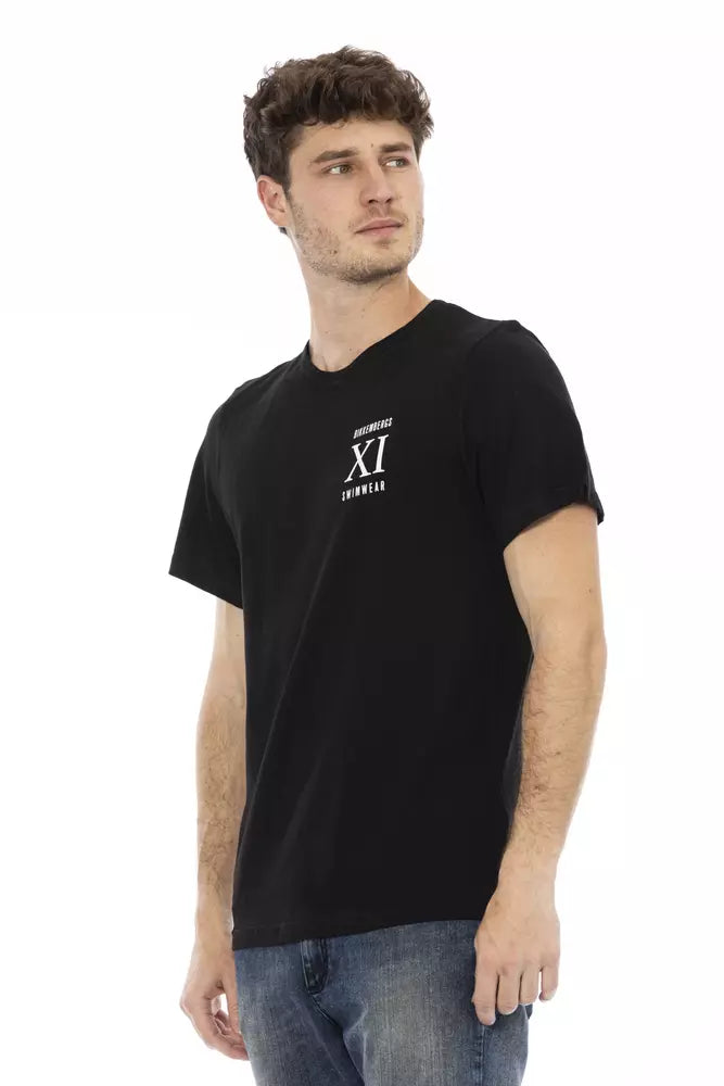 Bikkembergs klassisches schwarzes Baumwoll-T-Shirt mit Frontdruck