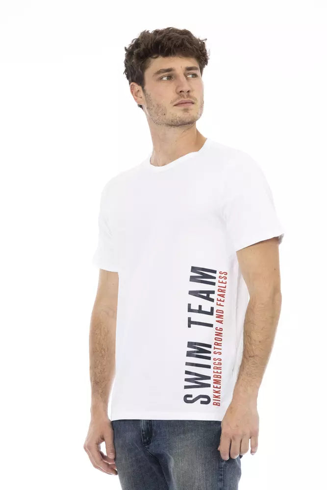 Bikkembergs elegantes weißes T-Shirt mit Statement-Print vorne