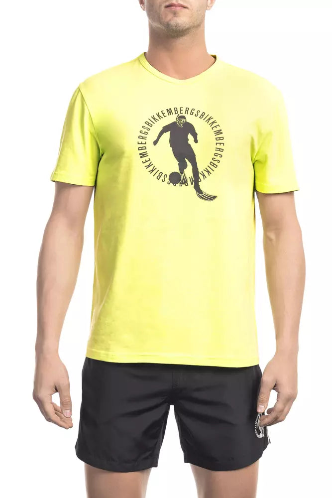 Bikkembergs Radiant Yellow Front Print Tee na may Logo sa Likod