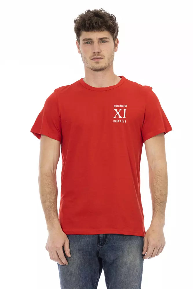 Bikkembergs schickes rotes Baumwoll-T-Shirt mit auffälligem Frontdruck