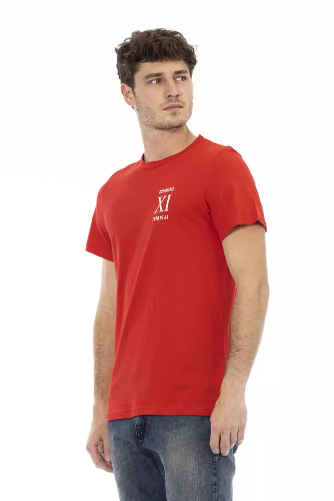 Bikkembergs schickes rotes Baumwoll-T-Shirt mit auffälligem Frontdruck