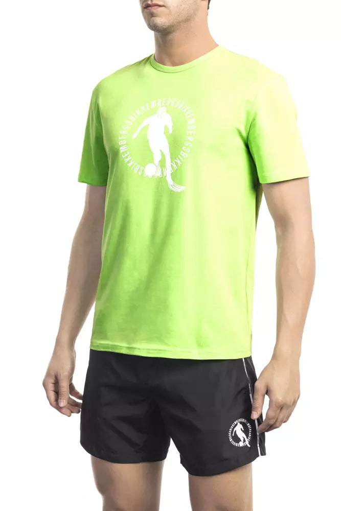 Bikkembergs Chic Green Cotton Print Tee na may Designer Touch