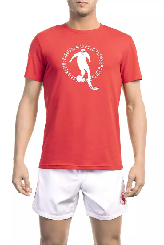 Bikkembergs Chic Red Front Print Tee na may Logo Accent