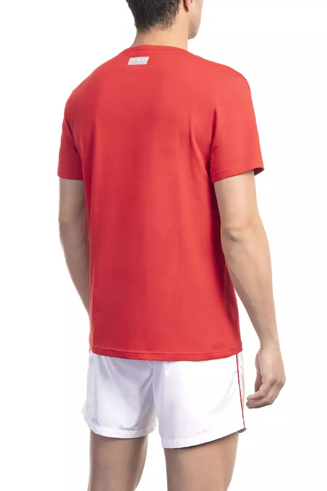 Bikkembergs Chic Red Front Print Tee na may Logo Accent