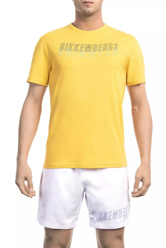 Bikkembergs Radiant Yellow Cotton Tee na may Iconic na Print