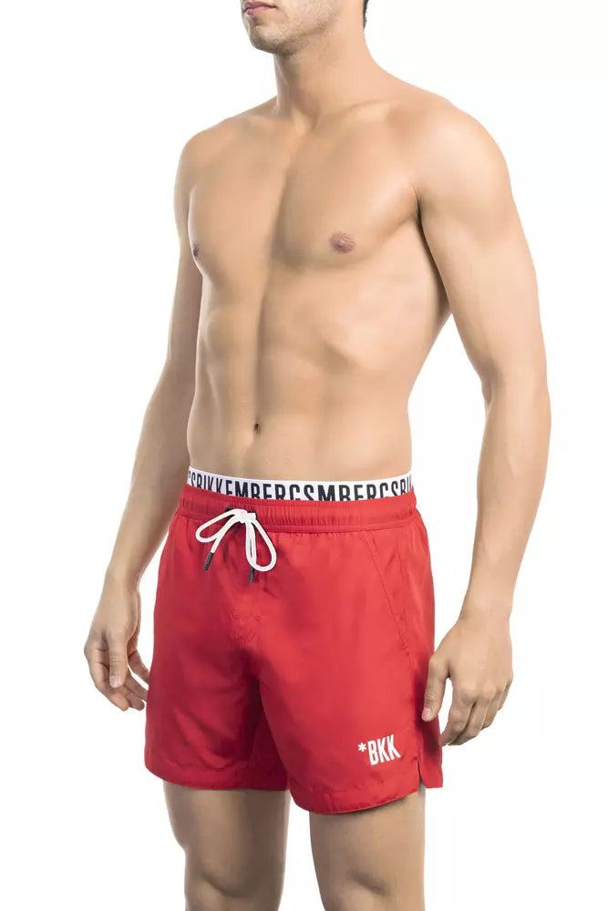 Bikkembergs elegante rote Badeshorts mit ikonischem Band