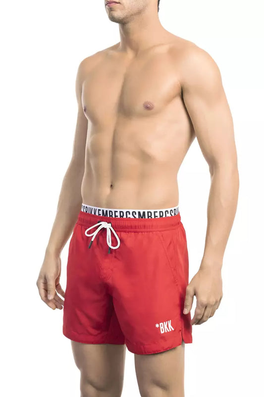 Bikkembergs Sleek Red Swim Shorts na may Iconic Band