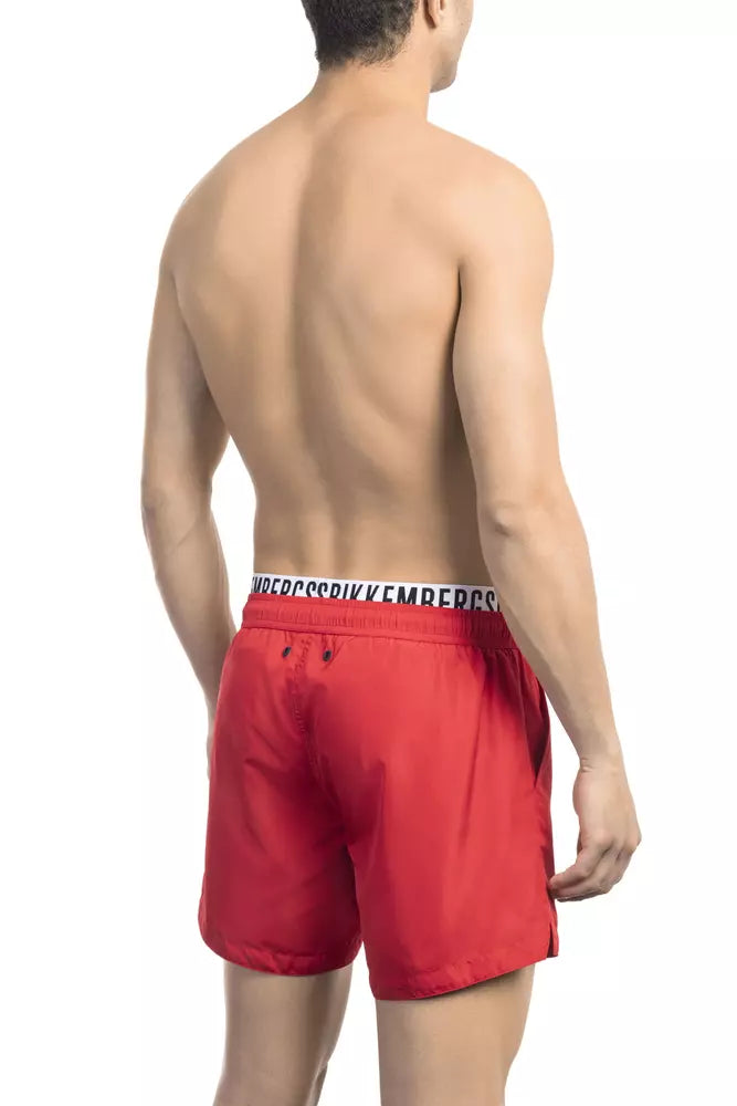 Bikkembergs elegante rote Badeshorts mit ikonischem Band