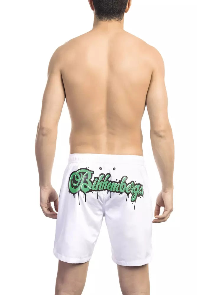 Bikkembergs elegante weiße Badeshorts mit Logo-Detail