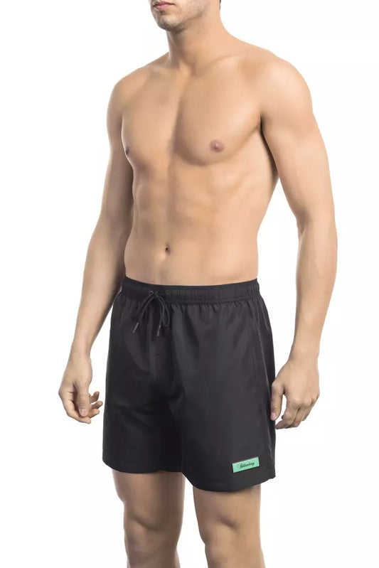 Bikkembergs Sleek Black Swim Shorts na may Iconic na Logo