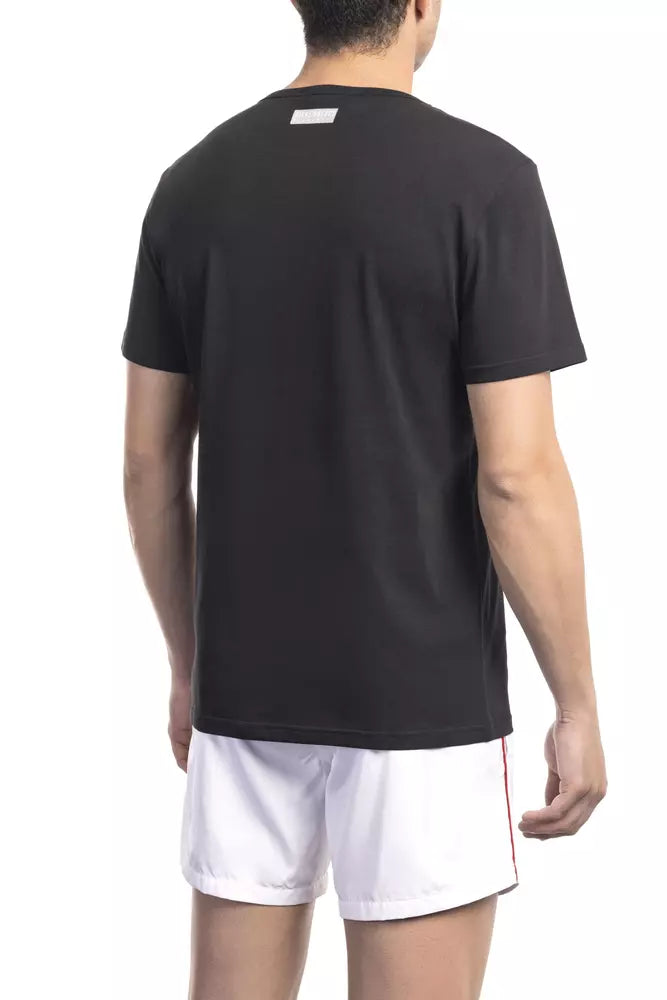 Bikkembergs Sleek Black Cotton Blend T-Shirt na may Bold Print