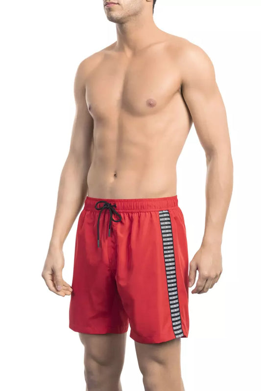 Bikkembergs elegante rote Badeshorts mit stilvollem Banddetail