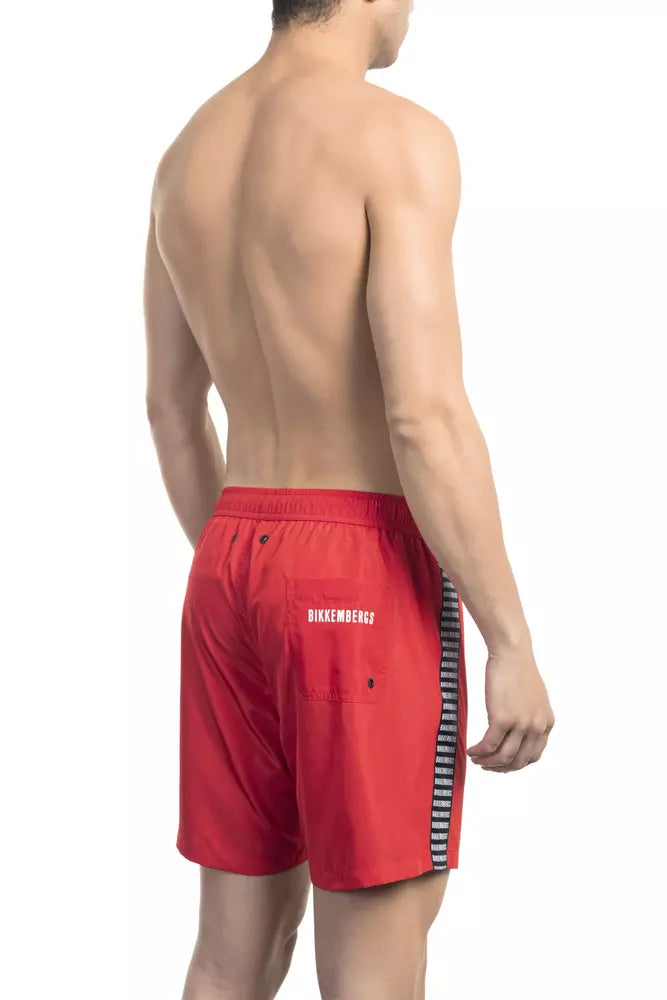 Bikkembergs elegante rote Badeshorts mit stilvollem Banddetail