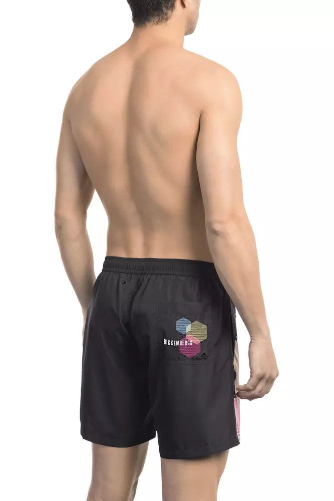 Bikkembergs elegante schwarze Badeshorts mit seitlichem Aufdruck